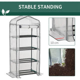 Outsunny 4 Tiers Mini Portable Greenhouse Compact Plant Grow Shed Metal Frame PE Cover 160H x 70L x 50Wcm