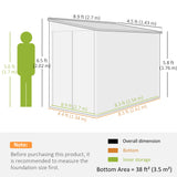 Outsunny 5 x 9ft Galvanised Metal Garden Shed with Foundation Kit, Outdoor Lean-to Shed, Tool Storage House with Lockable Doors, Gloves and 2 Air Vents for Patio, Garden, Grey