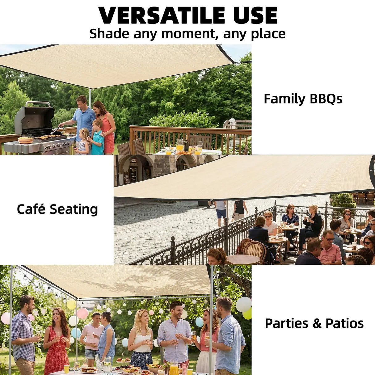Outsunny Sun Shade Sail UV Protection Canopy with Stainless Steel Eyelets for Patio Garden 2 x 3 m Beige