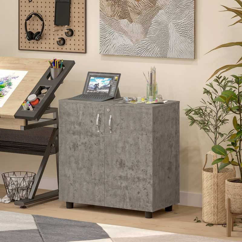 Vinsetto Two-Tier Locking Office Storage Cabinet - Grey