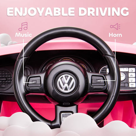 AIYAPLAY Volkswagen Beetle Licensed 12V Ride on Car w/ Remote Control, Suspension Wheels, Soft Start, Lights, Music, Pink