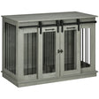 PawHut Dog Crate Furniture for Large Dogs, Double Dog Cage for Small Dogs, with Divider - Grey