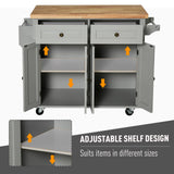 HOMCOM Rolling Kitchen Island Storage Trolley with Rubber Wood Top & Drawers for Dining Room, Grey