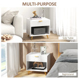 HOMCOM Elegant Bedside Table, with Drawer and Shelf - White/Gold Tone