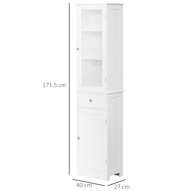 kleankin Bathroom Storage Cabinet with 3-tier Shelf Drawer Door, Floor Cabinet Free Standing Tall Slim Side Organizer Shelves, White