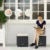 Outsunny Set of 2 Rattan Storage Ottoman, Outdoor Footstool with Removable Cushions, Garden Storage Seat for Balcony, Porch, Living Room, Cream