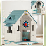 AIYAPLAY 5-in-1 Playhouse for Kids Outdoor Indoor with Basketball Hoop, Football Goal, Dartboard, Ring Toss for 2-5 Years, Beige