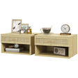 HOMCOM Set of Two Rattan Panel Floating Bedside Tables - Wood-Effect