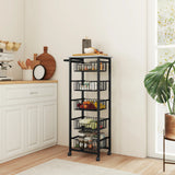HOMCOM Five Basket Mobile Kitchen Island, with Brakes - Grey/Black
