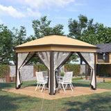 Outsunny 3.3 x 3.3m Pop Up Gazebo, Double Roof Foldable Canopy Tent with Zipped Mesh Sidewalls, Height Adjustable and Carrying Bag, Event Tent for Patio Garden, Beige