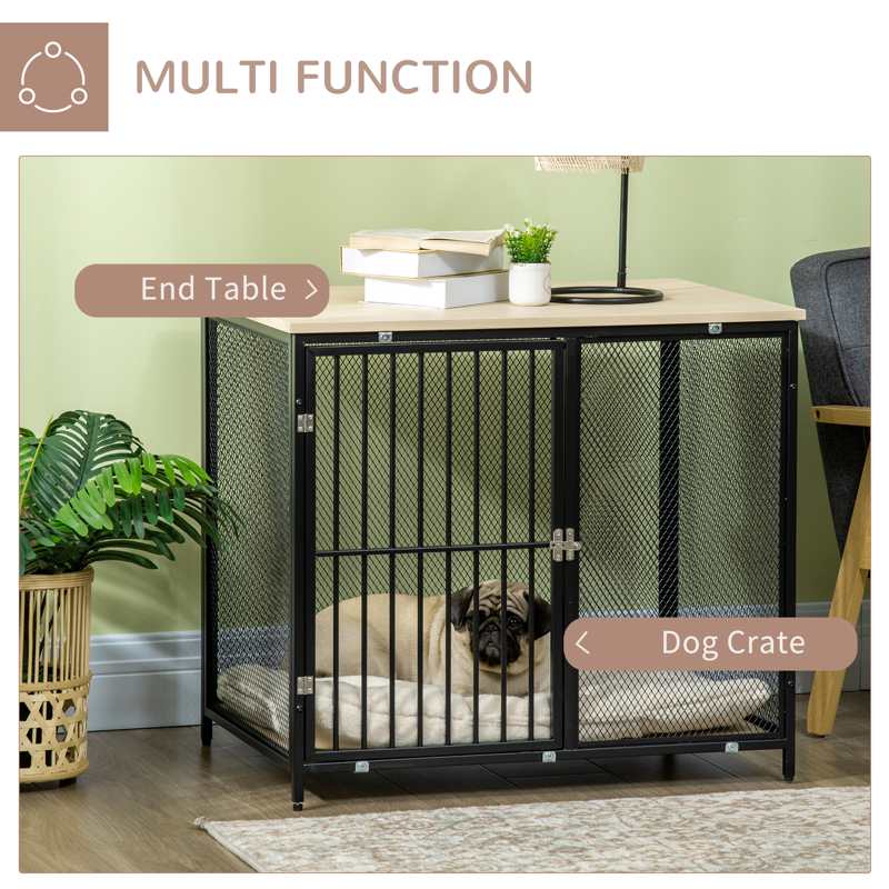 PawHut Dog Cage Side Table, with Cushion, for Small and Medium Dogs