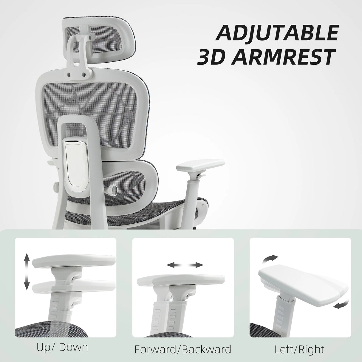 HOMCOM Multi-Adjustable Mesh Office Chair - Grey and White