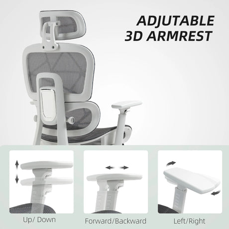 HOMCOM Multi-Adjustable Mesh Office Chair - Grey and White