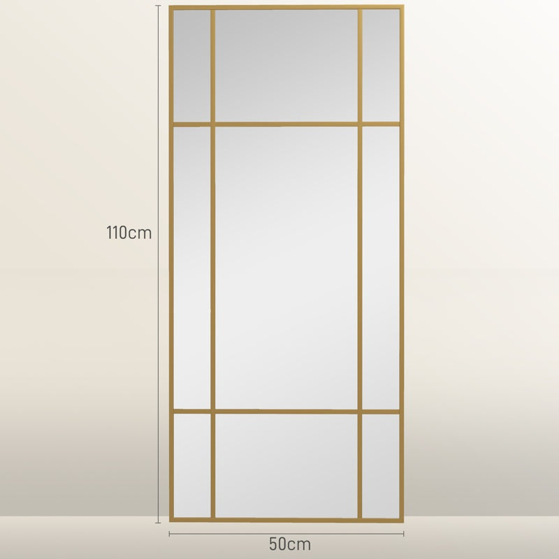 HOMCOM Decorative Grid Wall Mirror, with Back Hooks - Gold Tone