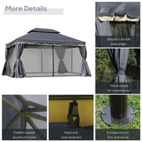 Outsunny 3 x 4m Aluminium Garden Gazebo, Marquee Canopy Shelter Pavilion Party Tent with Nets and Curtains for Garden and Deck, Black