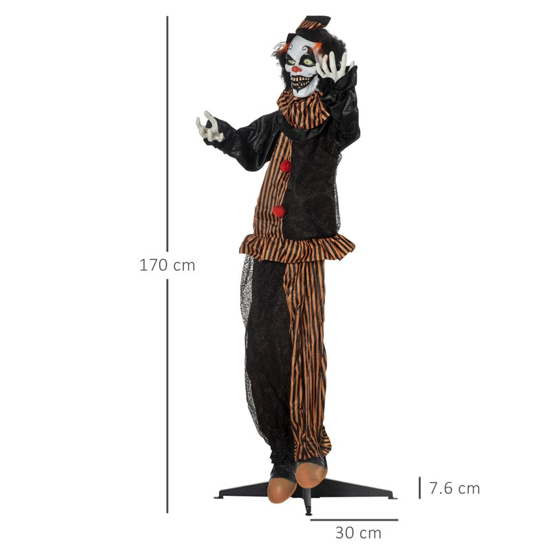 Outsunny 67 Inch Life Size Outdoor Halloween Decorations Talking Circus Clown, Animated Prop Animatronic Decor with Light Up Eyes, Laughter