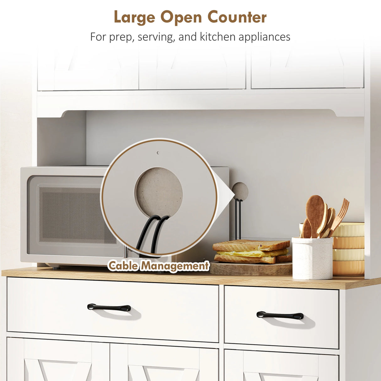 HOMCOM 175 cm Tall Kitchen Pantry Cabinet with Microwave Stand, Freestanding Pantry Cupboard, White
