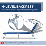 Outsunny Single Sun Lounger, with Awning and Reclining Back - Blue