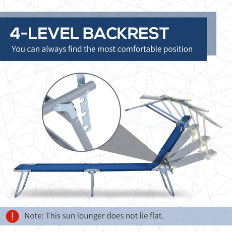 Outsunny Single Sun Lounger, with Awning and Reclining Back - Blue