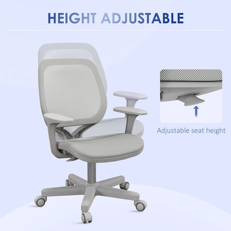 Vinsetto Office Chair, Breathable Mesh Swivel Desk Chair with Adjustable Height and  360 Swivel Security Wheels for Home Office, Study, Grey