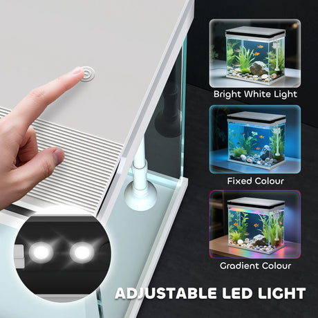 PawHut 26L Glass Fish Tank With Filter System, LED Lights, Water Pump, White