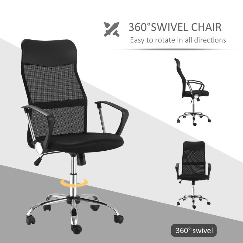 HOMCOM Ergonomic Office Chair Mesh Chair with Adjustable Height Tilt Function Black