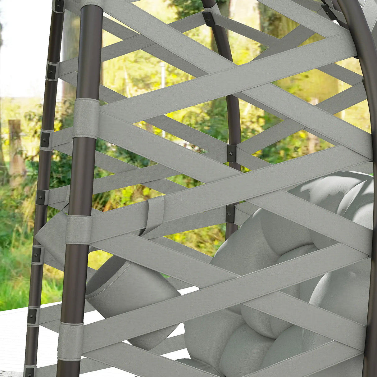 Outsunny 2 Seater Egg Chair Outdoor, Folding Weave Garden Furniture Chair with Cushion, Cup Pockets - Light Grey