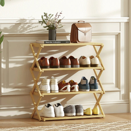 HOMCOM 4-Tier Bamboo Shoe Rack, No Assembly - Natural