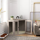 PawHut Dog Crate Furniture Side Table, with Cushion, 122 x 61 x 71cm - Walnut Brown