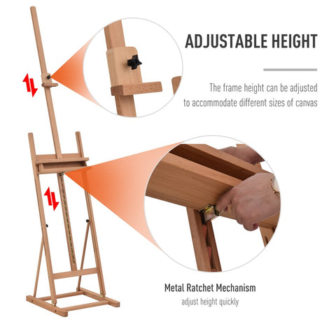 Vinsetto Wooden Easel Stand H-Frame Artist Easel with 171-230cm Adjustable Height and 0-80° Working Angles Beech Wood Art Easel for Displaying Painting Wedding Sign Nature Wood Finish