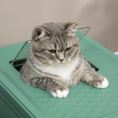 PawHut Hooded Cat Litter Box, Portable Pet Toilet, with Scoop, Front Entry - Green