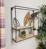 Square Metal Framed Rattan Leaf Shelf Unit