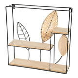 Square Metal Framed Rattan Leaf Shelf Unit