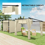 Outsunny 3 x 3 m Retractable Roof Pergola, with Curtains - Beige
