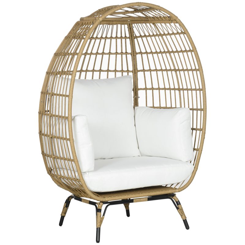 Outsunny PE Rattan Outdoor Egg Chair, Round Wicker Weave Teardrop Chair with Thick Padded Cushions for Sunroom, Garden, Khaki