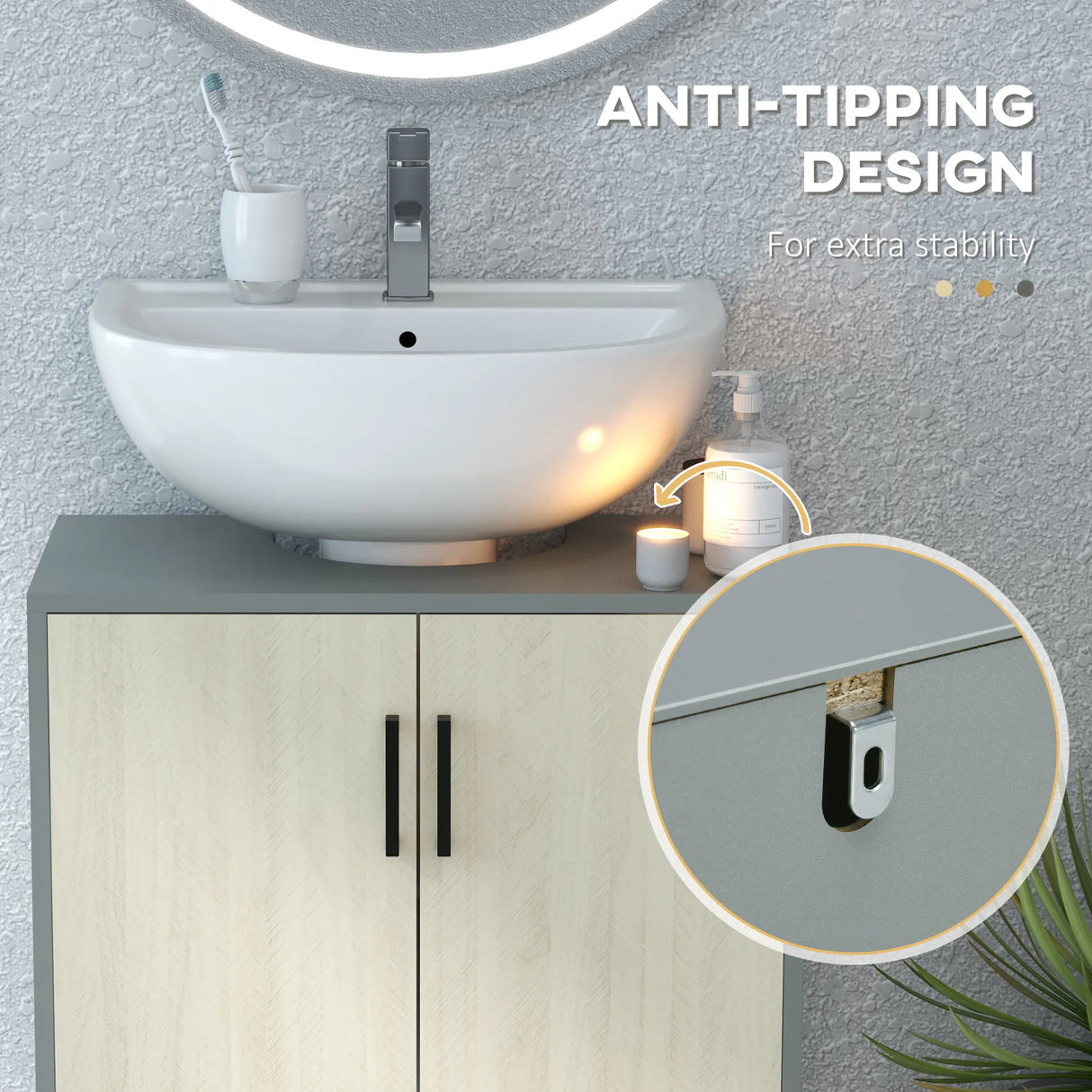 kleankin Under Sink Cabinet, Bathroom Vanity Unit, Storage Cupboard with Double Doors and Storage Shelves, 60x30x60cm, Natural
