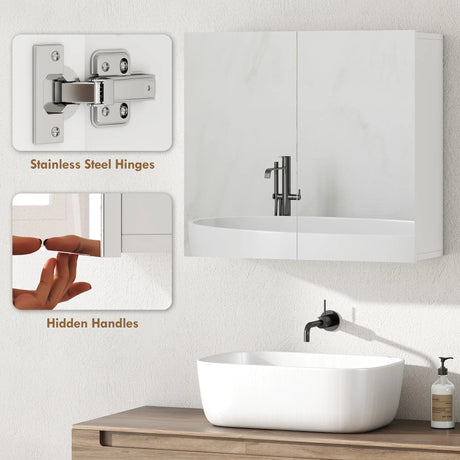 HOMCOM Double-Door Bathroom Mirror Cabinet - White