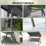 Outsunny 3 Seater Garden Swing Chair, Patio Rocking Bench with Tilting Canopy, Removable Cushion and Steel Frame, Dark Grey
