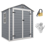 Outsunny 6'x4.5' Garden Storage Shed, Lockable Garden Shed with Double Doors, Window, Vent and Plastic Roof, Grey