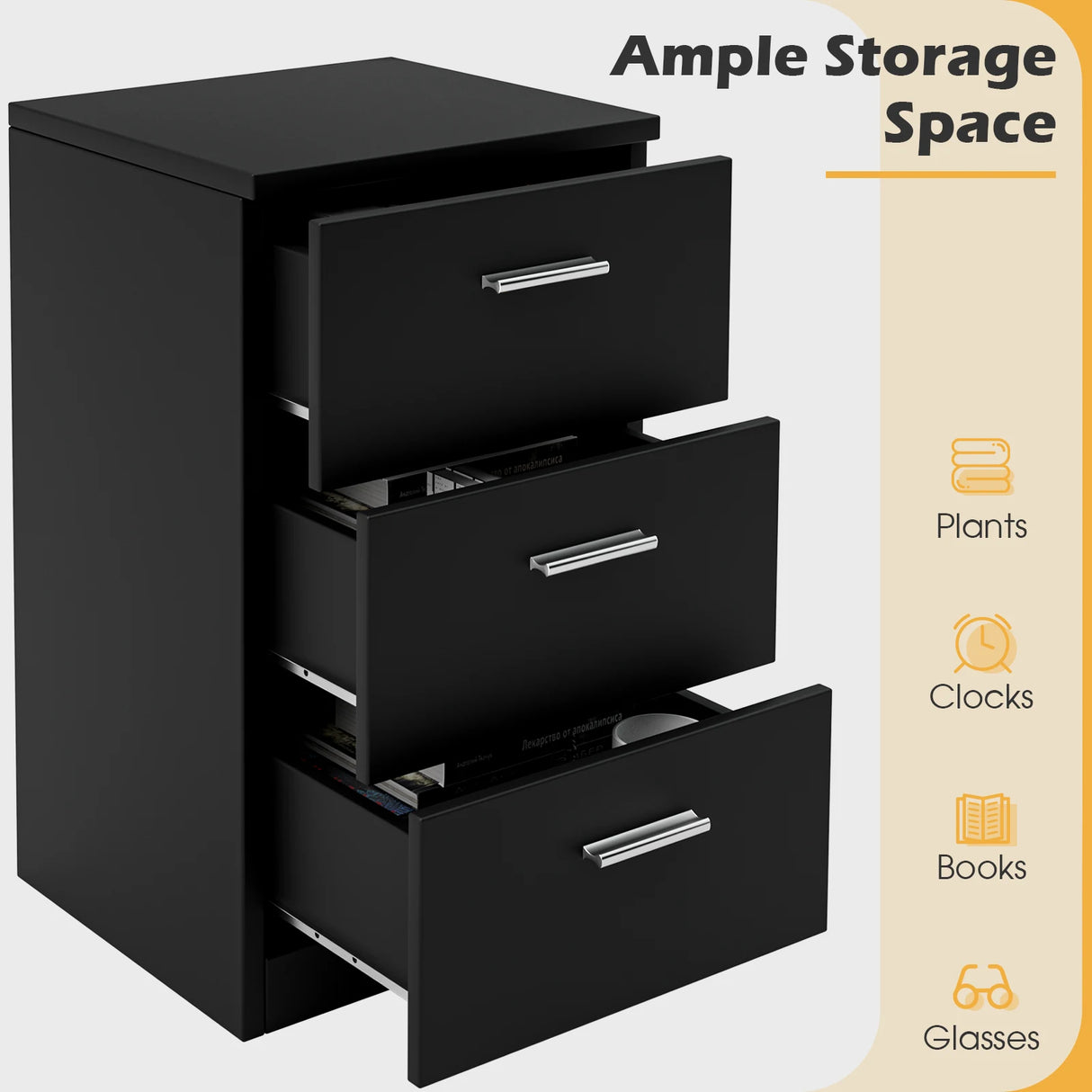 Bedside cabinet with 3 drawers