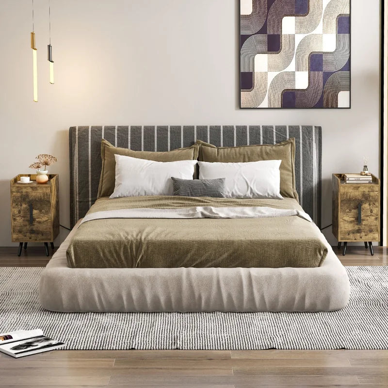 Home Bedside Sofa Side Tables with 2 Drawers and Heavy-duty Metal Legs Support-Rustic Brown