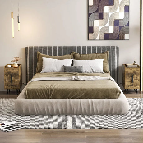 Home Bedside Sofa Side Tables with 2 Drawers and Heavy-duty Metal Legs Support-Rustic Brown