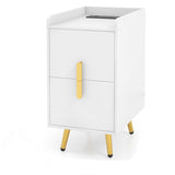 Home Bedside Sofa Side Tables with 2 Drawers and Heavy-duty Metal Legs Support-White