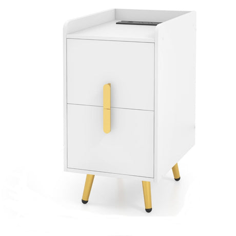 Home Bedside Sofa Side Tables with 2 Drawers and Heavy-duty Metal Legs Support-White