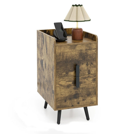 Home Bedside Sofa Side Tables with 2 Drawers and Heavy-duty Metal Legs Support-Rustic Brown