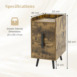 Home Bedside Sofa Side Tables with 2 Drawers and Heavy-duty Metal Legs Support-Rustic Brown