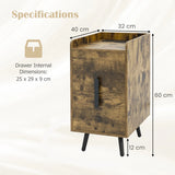 Home Bedside Sofa Side Tables with 2 Drawers and Heavy-duty Metal Legs Support-Rustic Brown