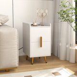 Home Bedside Sofa Side Tables with 2 Drawers and Heavy-duty Metal Legs Support-White