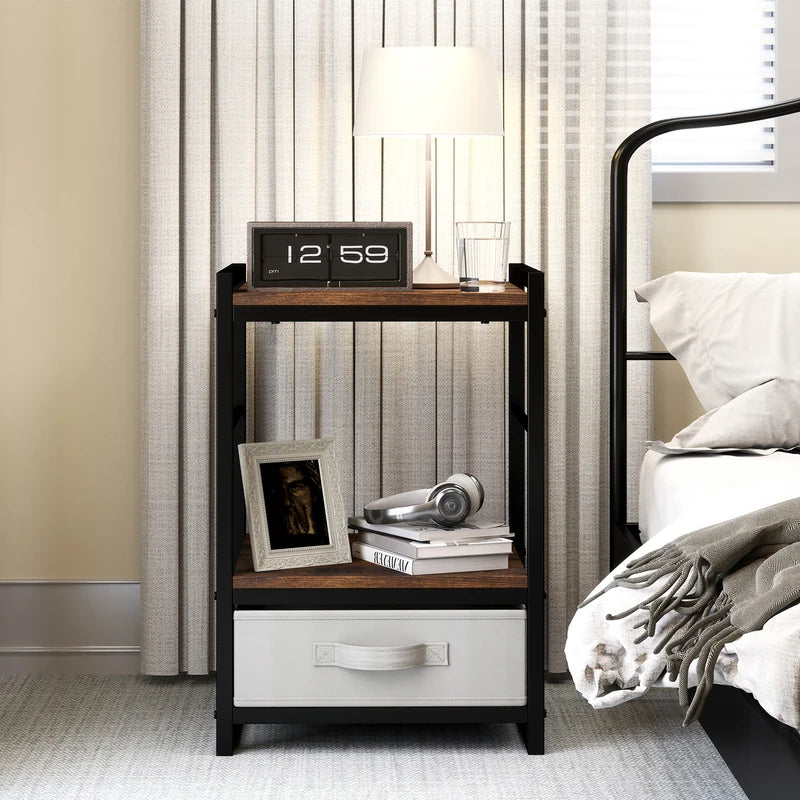 Bedside table with fabric drawer &amp; open storage compartment side table bedside table