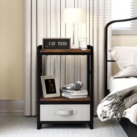 Bedside table with fabric drawer &amp; open storage compartment side table bedside table